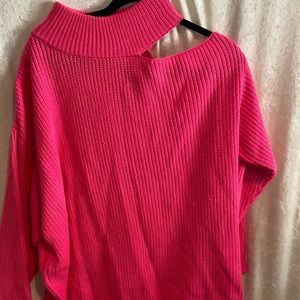 NWOT! Hot pink, open shoulder sweater.